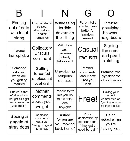 Eastern European back to home b i n g o Bingo Card