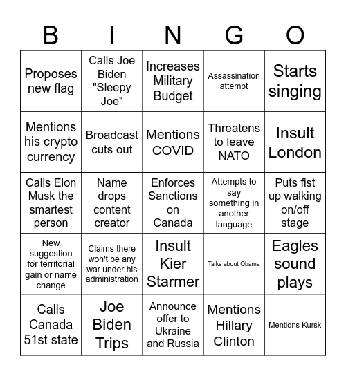 Trump Bingo Card