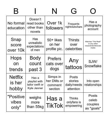Women Red Flags 🚩 Bingo Card