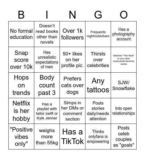 Women Red Flags 🚩 Bingo Card