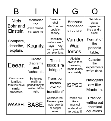 Chemistry Bingo Card