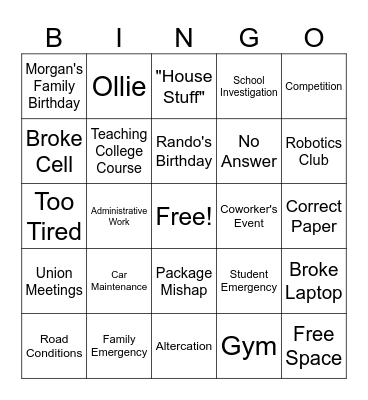 Alex Bingo Card