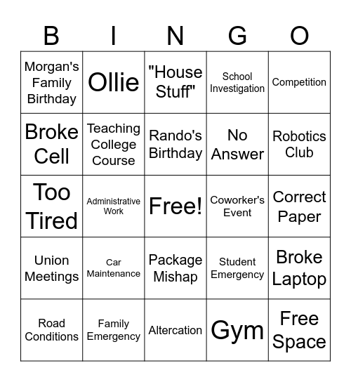 Alex Bingo Card