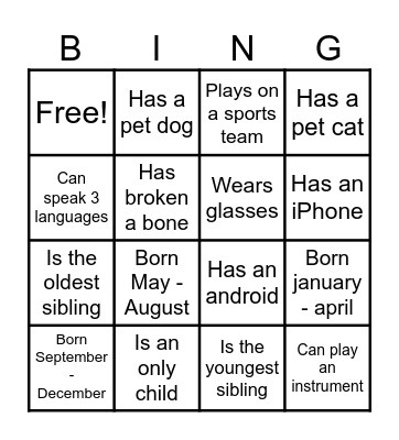 Icebreaker Bingo Card