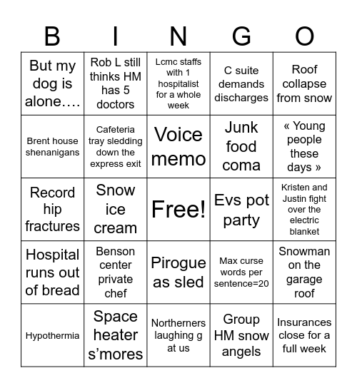 Grab your shrimpin’ boots, it’s a blizzard! Bingo Card