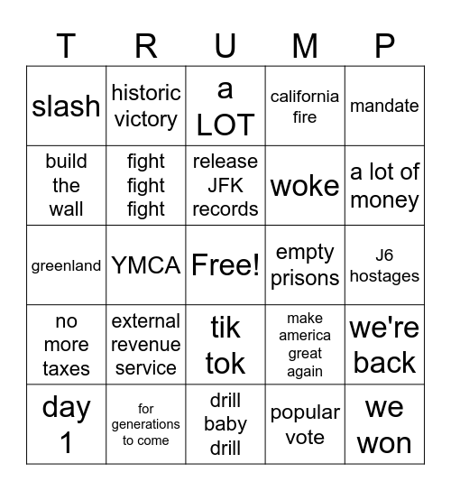 2025 Inauguration Bingo Card