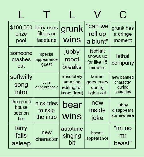 LTLVC5 predictions Bingo Card