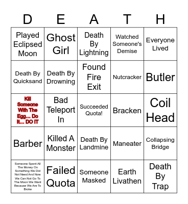 Lethal Company BINGO Card