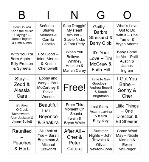 Duets Bingo Card