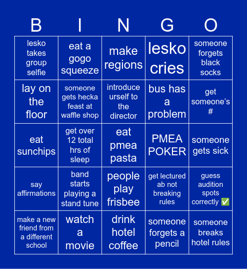 district band ‘25 Bingo Card