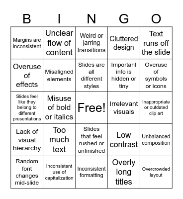 Bad Design Bingo Card