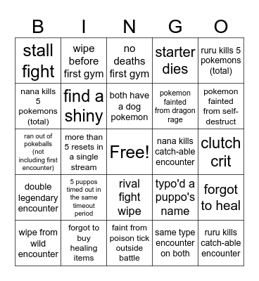 NANA & Ruru Bingo Card