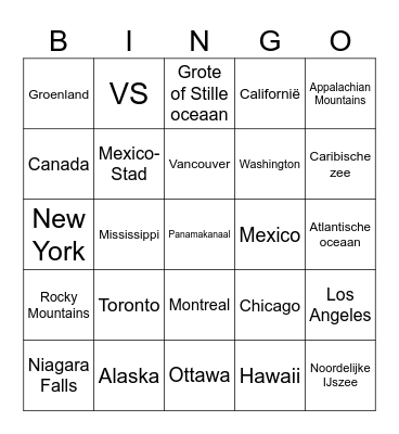 Topo Noord-Amerika Bingo Card