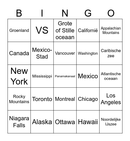Topo Noord-Amerika Bingo Card