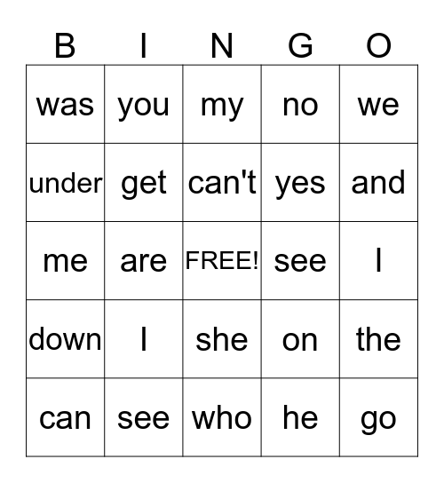SIGHT WORD  Bingo Card