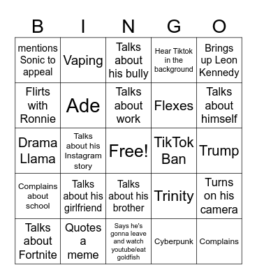 Nathan Bingo Card