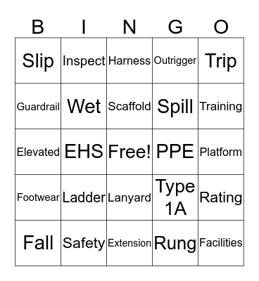 Fall Prevention Bingo Card