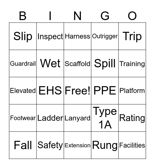 Fall Prevention Bingo Card