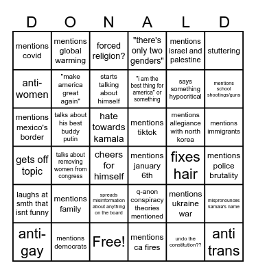 Trump's stupidity bingo Card