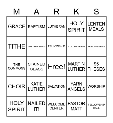 St. Mark's BINGO Card