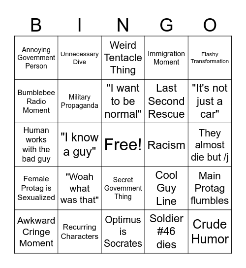 Michael Bay Transformers Bingo Card Bingo Card