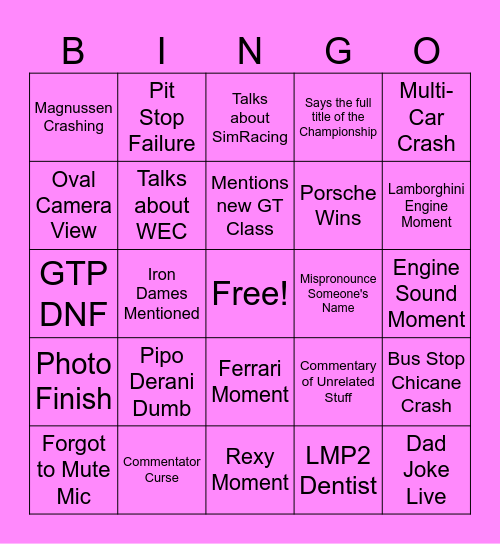 24 Hours of Daytona 2025 Bingo Card