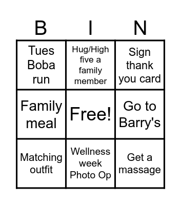 Wellness Week Bingo (2+ members) Bingo Card