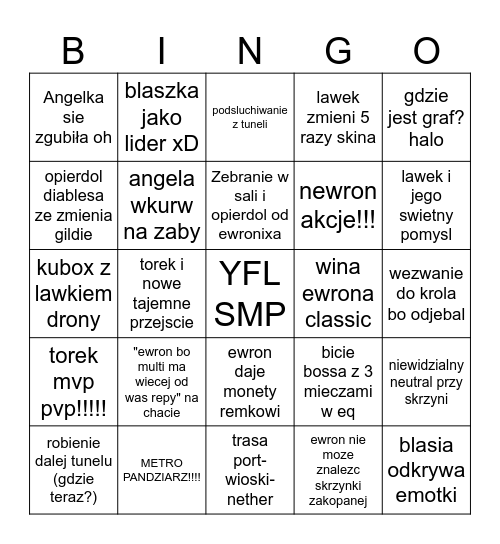 YFL SMP Bingo Card