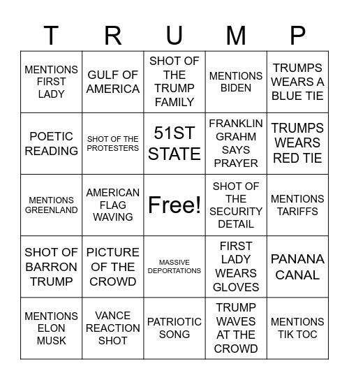 INAUGURATION DAY BINGO Card