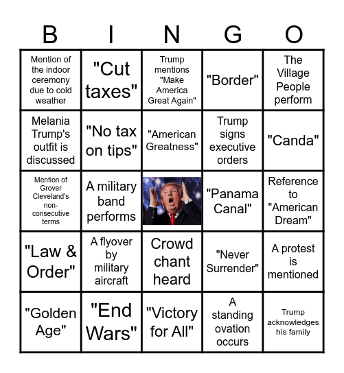 Trump Inauguration Bingo Card
