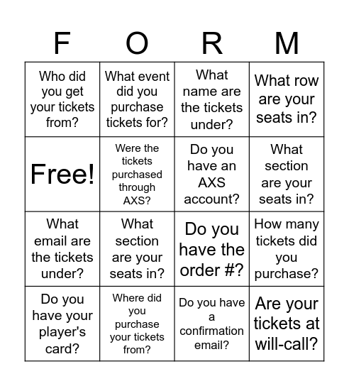 Resolution Form Bingo Card