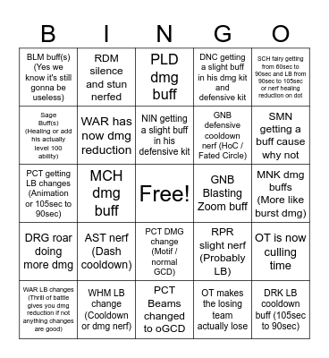 S13 Changes Bingo Card