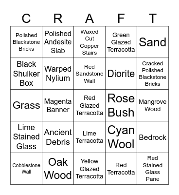 Minecraft Bingo Card