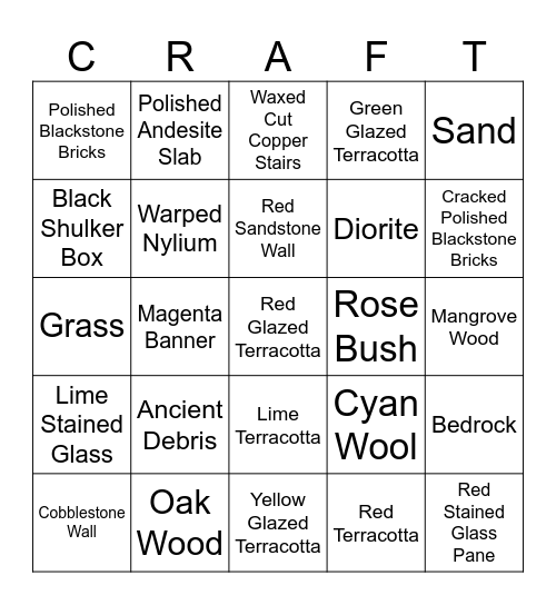 Minecraft Bingo Card