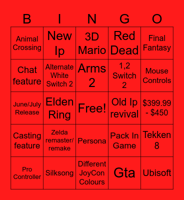 Switch 2 Bingo Card