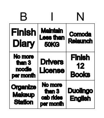 2025 Resolution Bingo Card