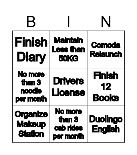 2025 Resolution Bingo Card