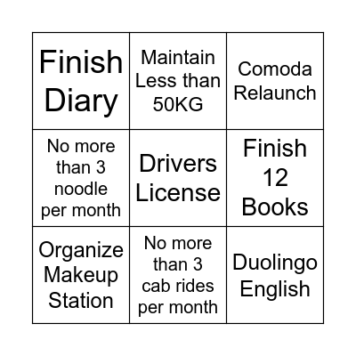 2025 Resolution Bingo Card