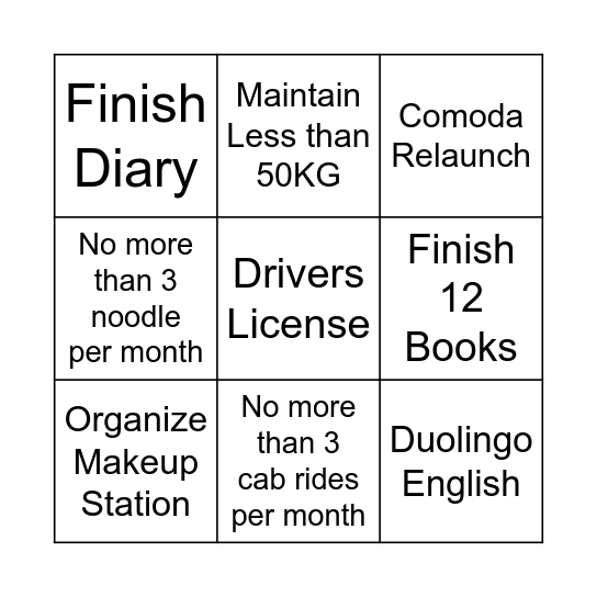 2025 Resolution Bingo Card