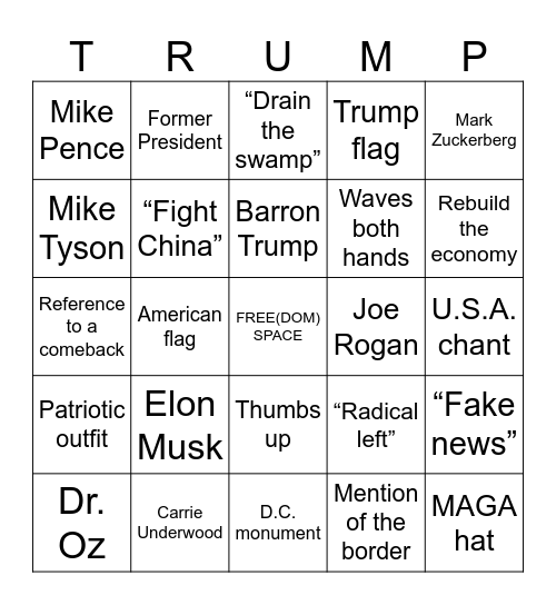 Inauguration Bingo Card