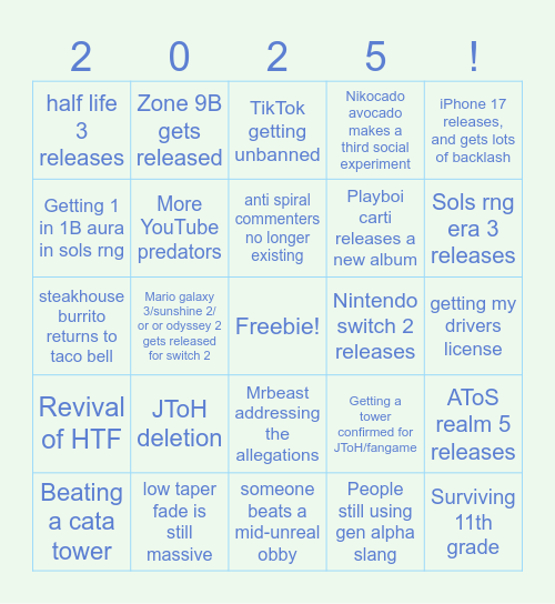 2025 bingo card Bingo Card