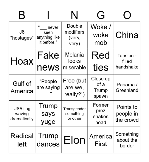 inauguration 2025 Bingo Card