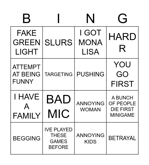 Untitled Bingo Card