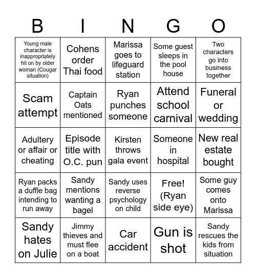 The O.C. Season 4 Bingo Card