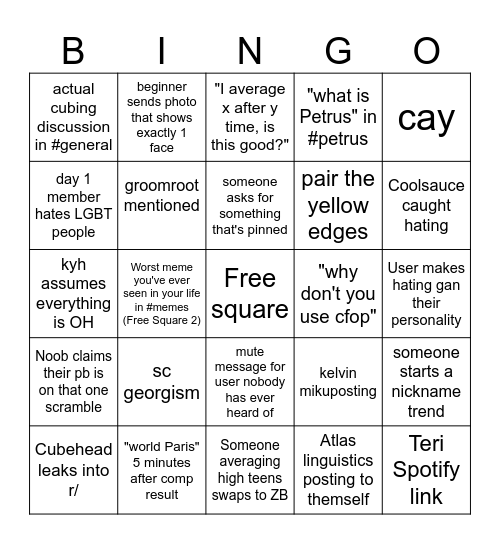 r/ bingo Card