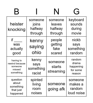 MaliciousKraft Movie Bingo Card