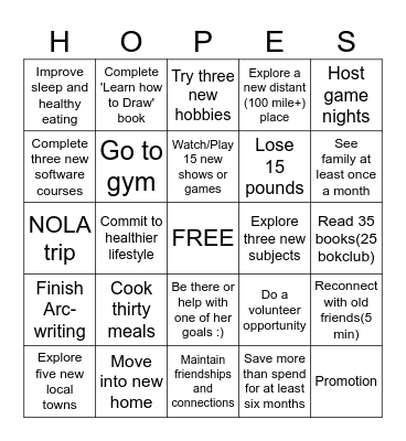New Years Bingo Card