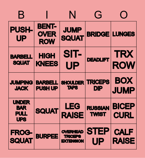 Exercises- Move and Burn Bingo Card