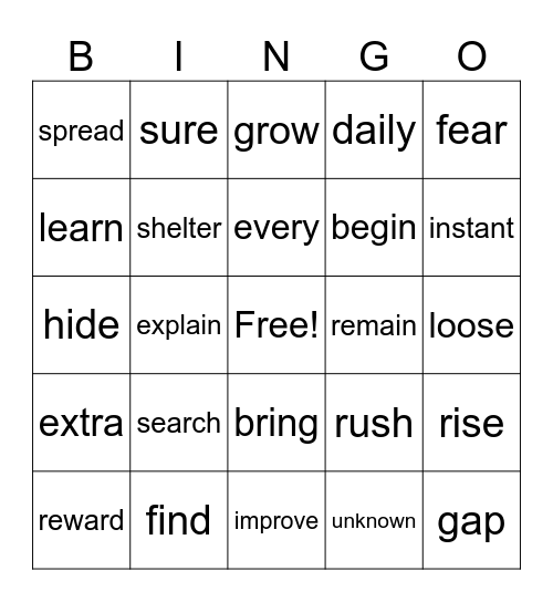 Kinder (weeks 1-9) Bingo Card