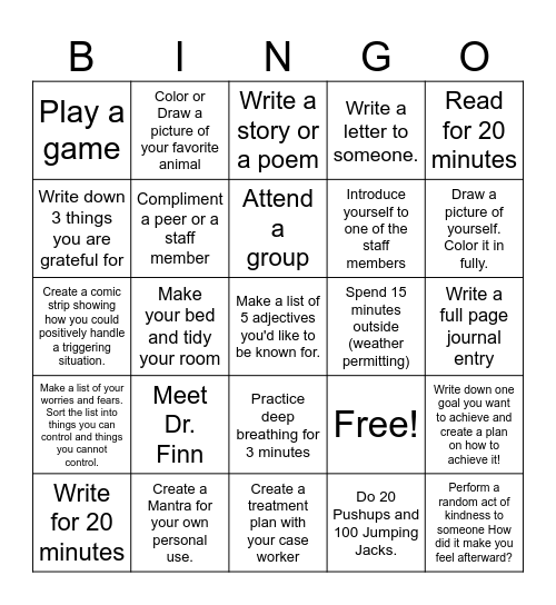 Wellstone Bingo Card